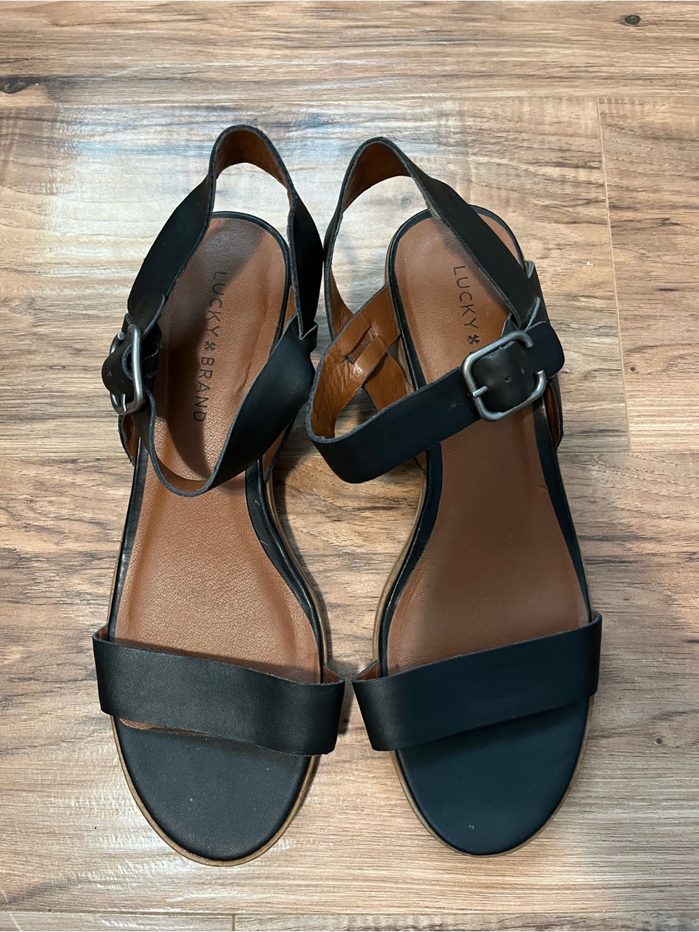 Lucky Brand Black Leather Buckle Slingback Sandals